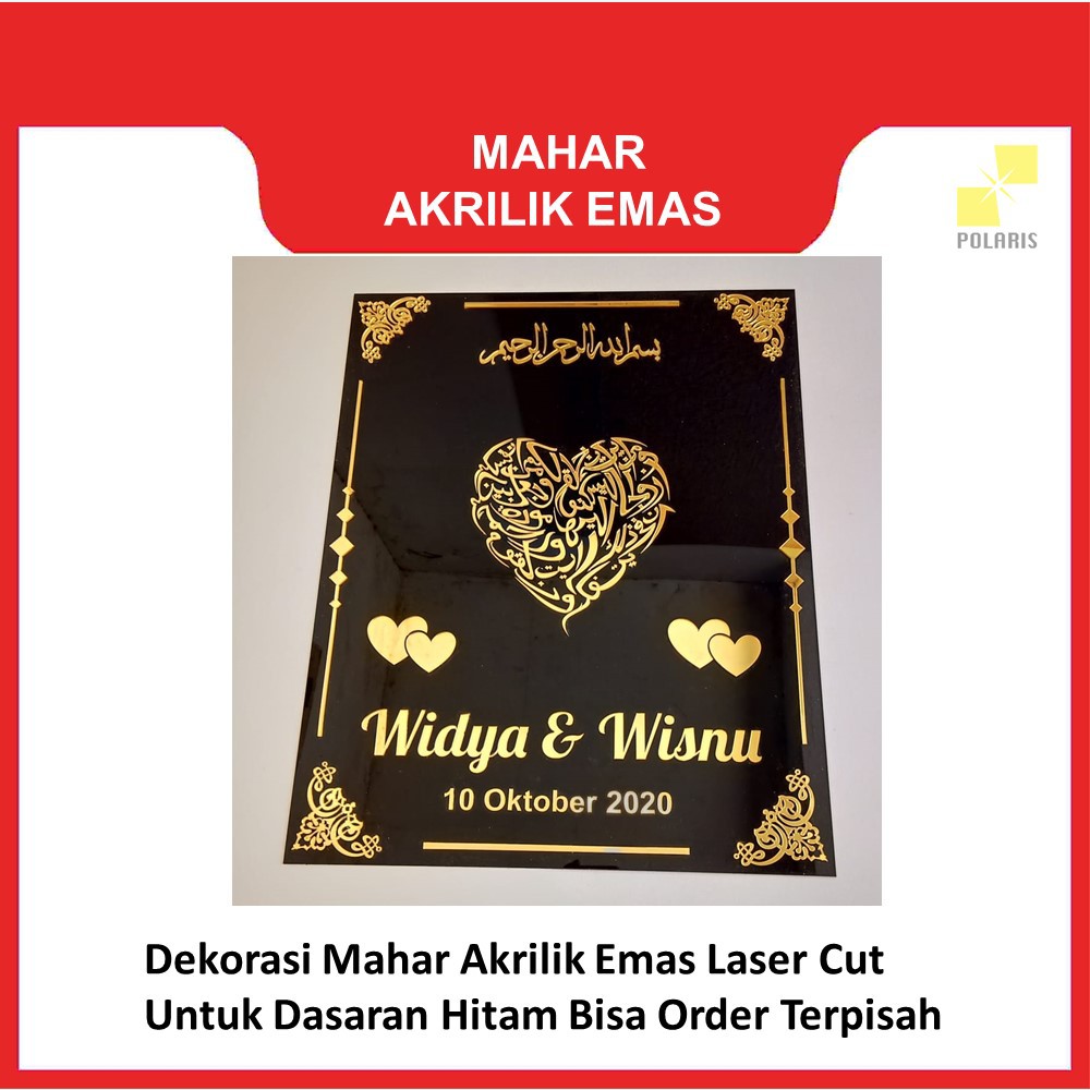 DEKORASI AKRILIK EMAS  LASER CUT UNTUK FRAME MAHAR SESERAHAN PERNIKAHAN