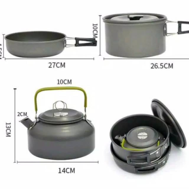 [Bisa COD] Alat Masak Camping Full Set - Cooking Set DS 308 Sudah Ada Teko Air - Nesting Traveling