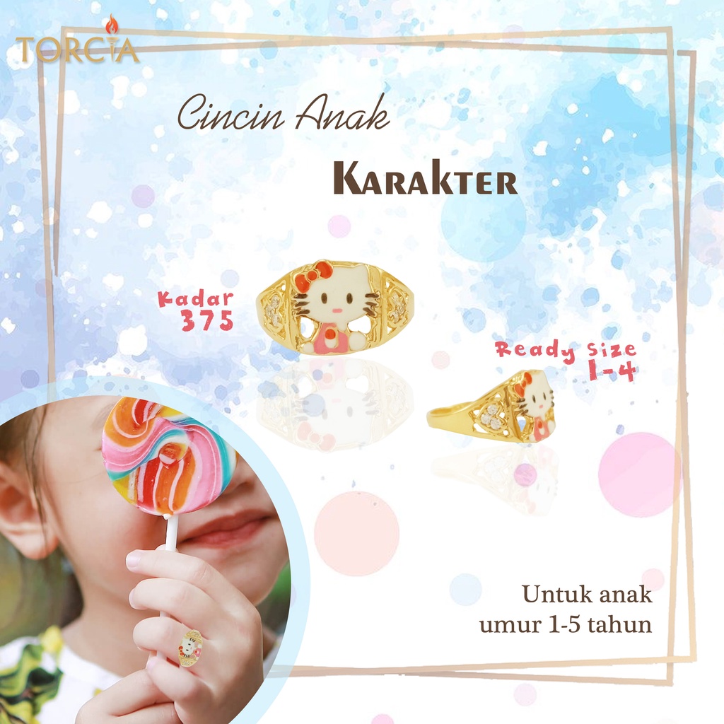 Cincin Anak Emas Asli Hello Kitty Kadar 375 Torcia Gold