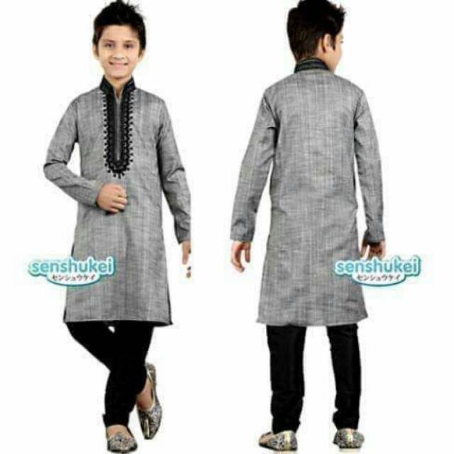 Setelan Baju Koko Anak Cowok Premium King Arafat Grey Set 2in1