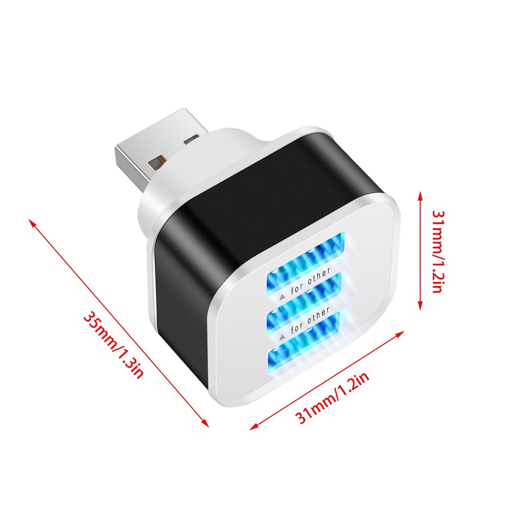 Adaptor Expander 3port Quick Charge Dengan Indikator LED Telepon Tablet Laptop PC Chargers Adapter 3in1 USB 2.0 Expander USB Hub Splitter