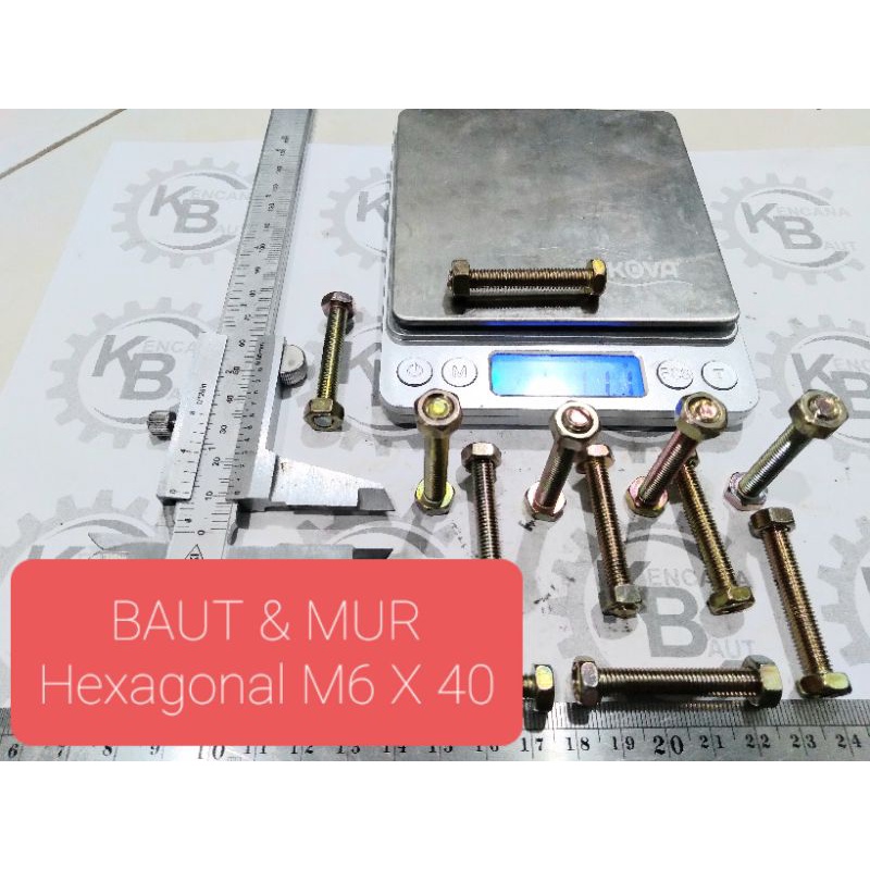 BAUT MUR M6 X 40  KUNING / BAUT MUR M6 X 40 KUNINGAN KUNCI 10 PANJANG 4 CM