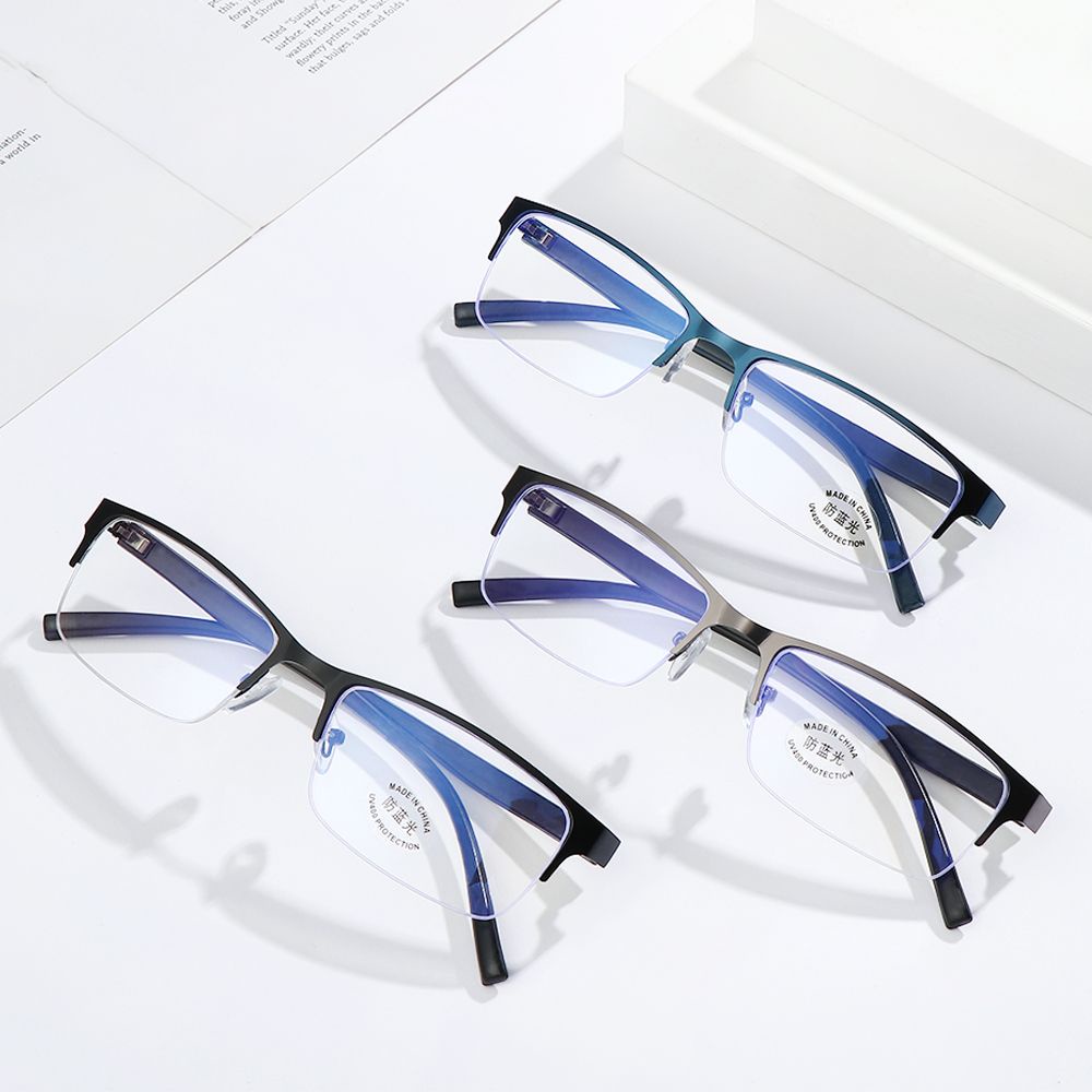 ROW Fashion Business Eyeglasses Classic Anti-Blue Light Ultra Light Glasses Men Half Frame Simple Vintage Eye Protection/Multicolor