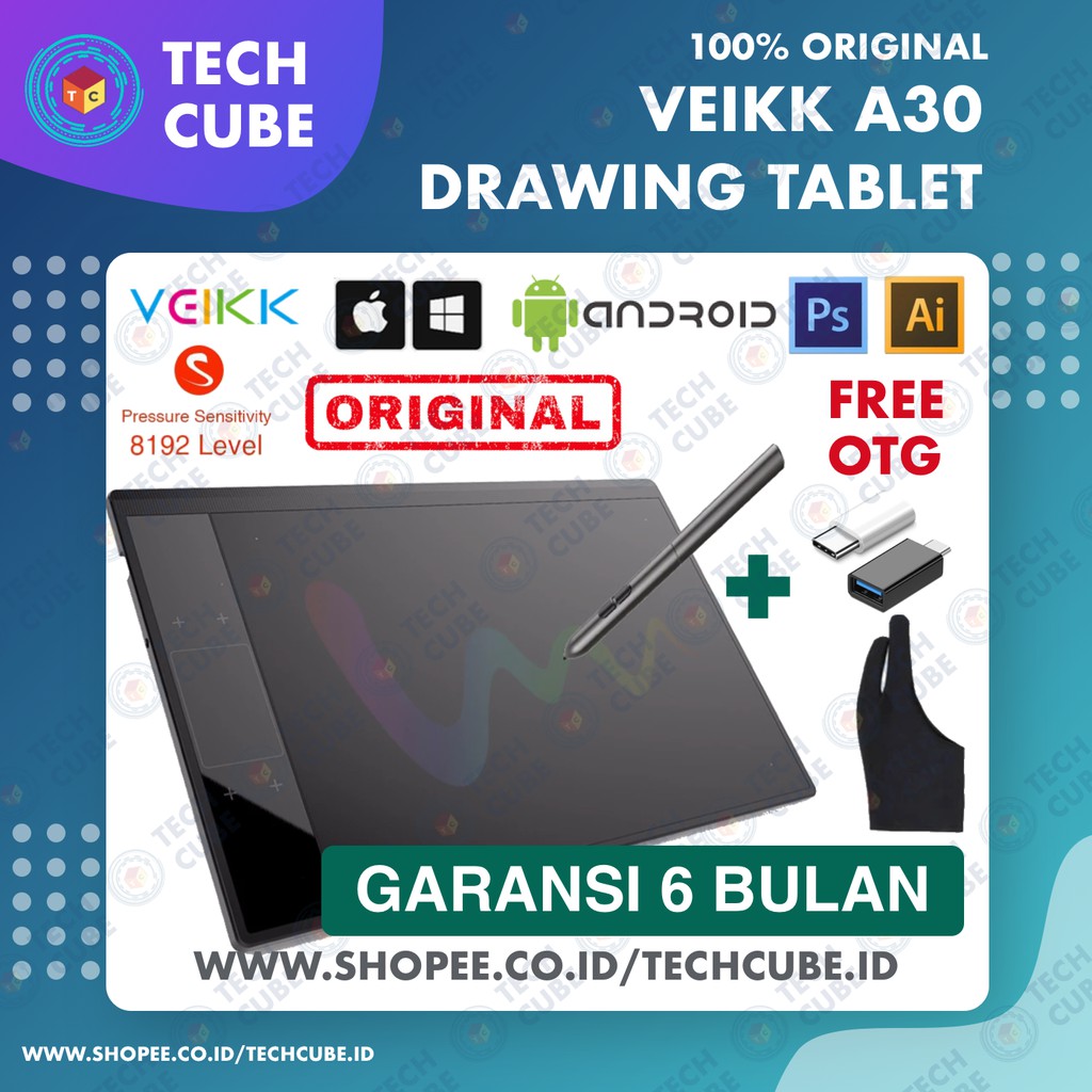 VEIKK A30 Digital Graphic Drawing Pen Tablet untuk Gambar Menggambar