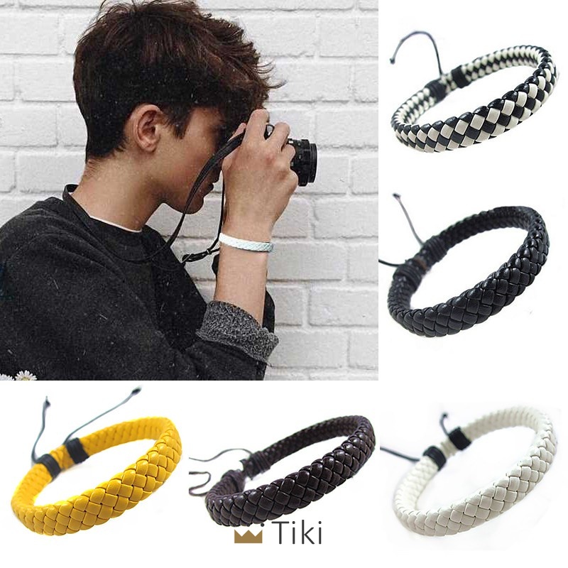 Gelang Pria Tenun Tangan Kulit Bangle Perhiasan Yang Dapat Disesuaikan | TiKi-6
