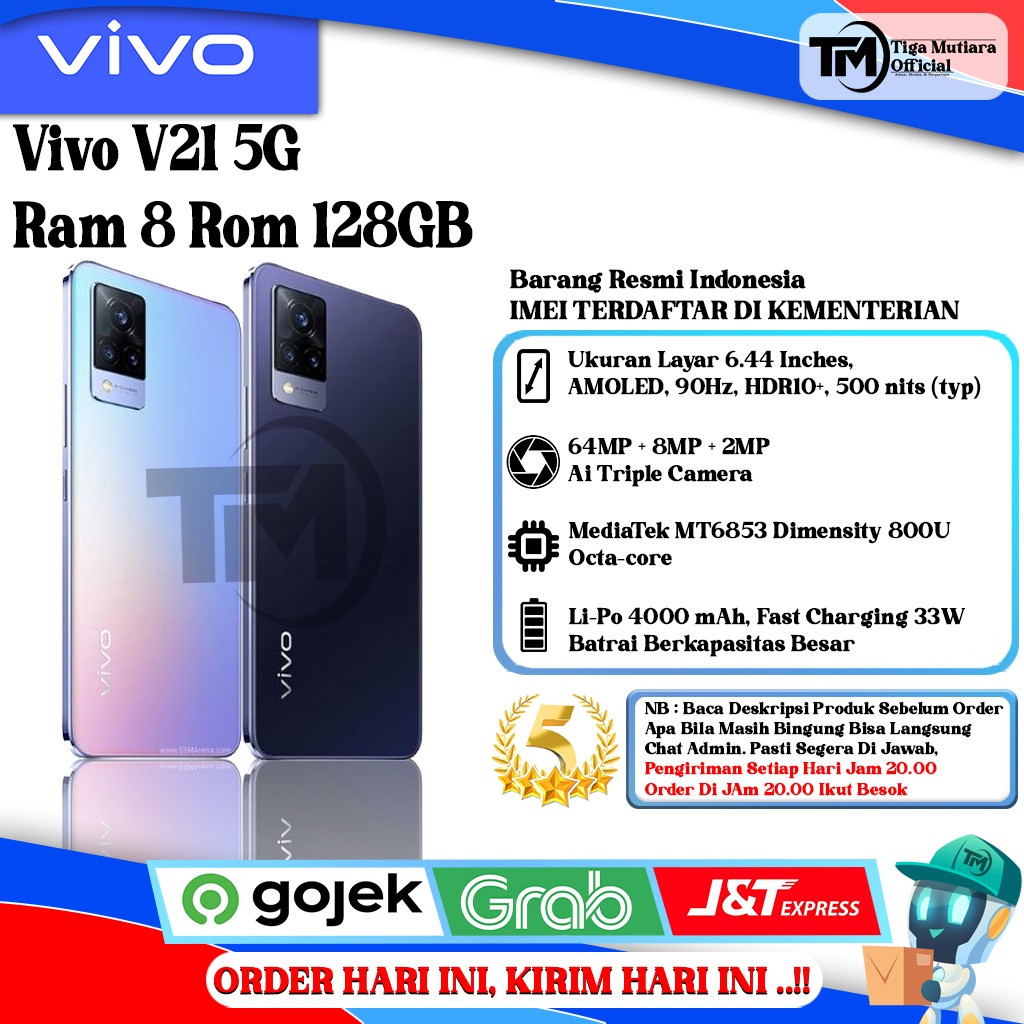 Vivo V21 NFC + 5G Ram 8 Rom 128GB Segel Original & Bergaransi Resmi