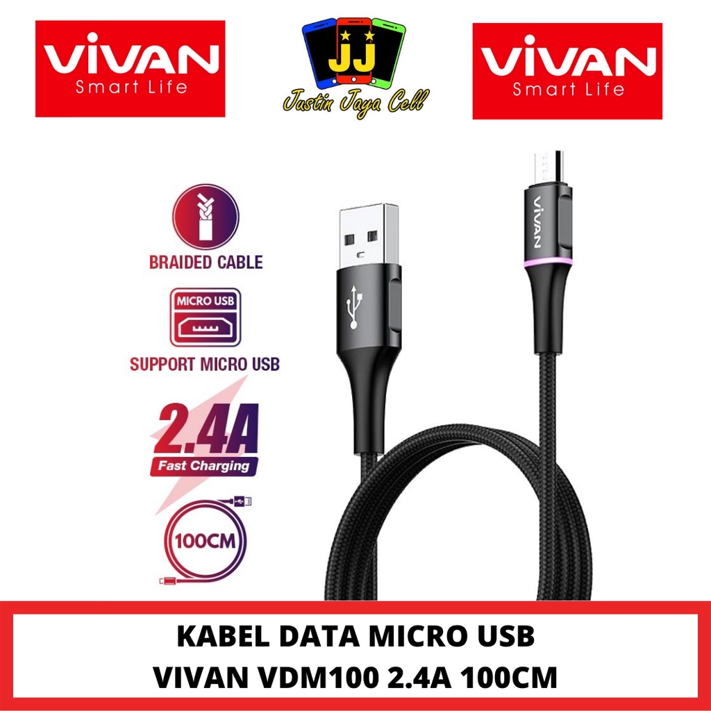 KABEL DATA MICRO USB VIVAN VDM100 &amp; VDM200 2,4A FAST CHARGING 100CM &amp; 200CM