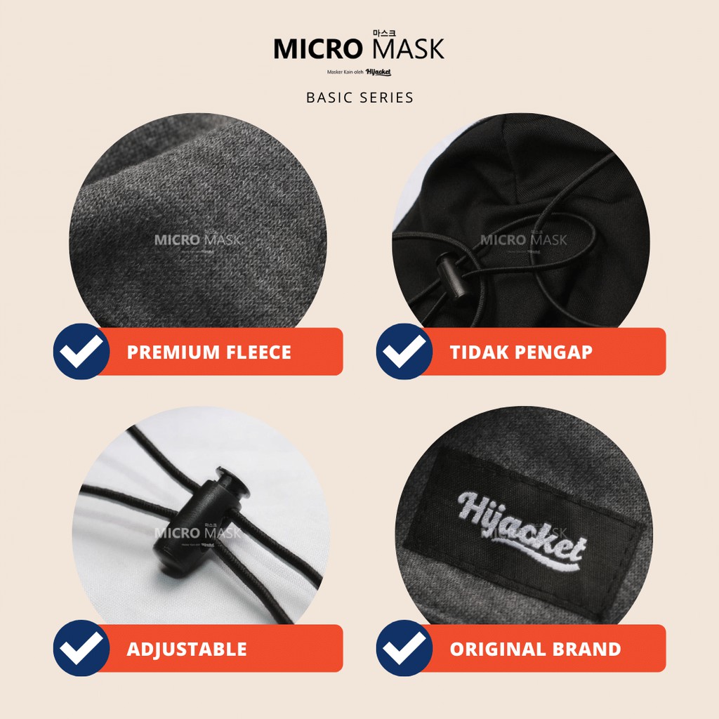 Micro mask hijacket / Masker Kain hijab Wajah Duckbill Pria Wanita non Sensi KF94 KN95