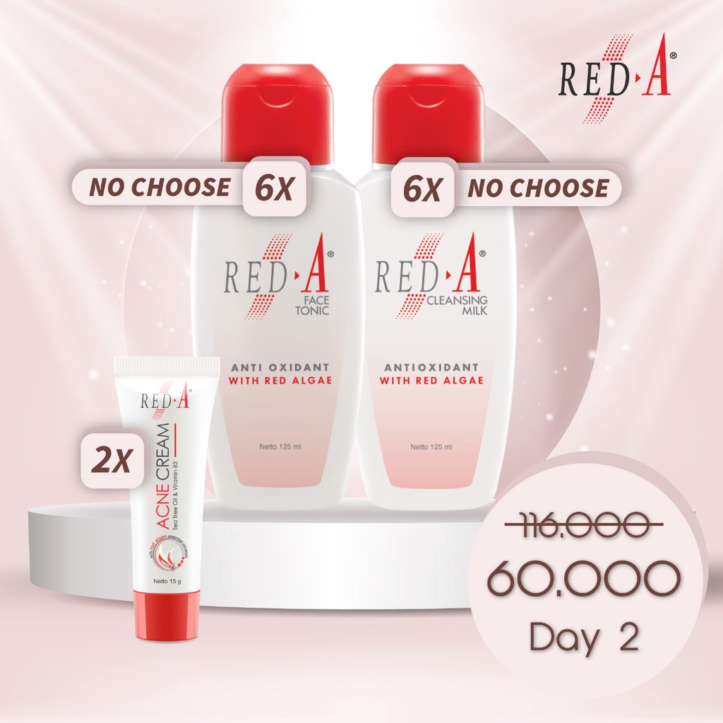 Paket 6 Red-A Cleansing Milk Antioxidant 6 Red-A Face Tonic Antioxdinat 2 Red-A Acne Cream