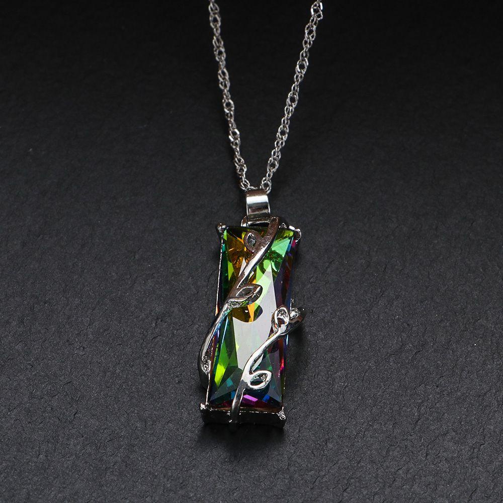 Lily Berlian Imitasi Kalung Rainbow Chain Pendant Square