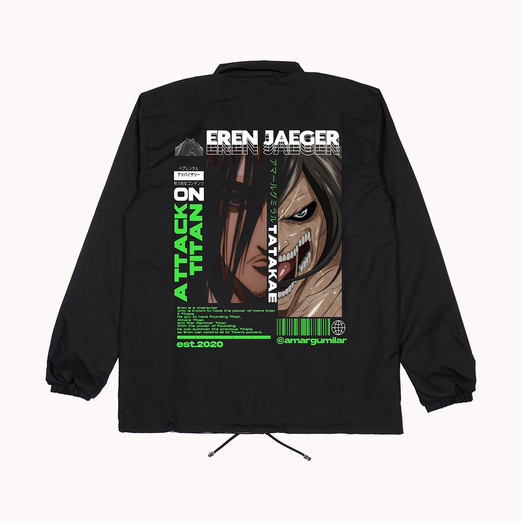 Jaket coach anime attack on titan - Jaket coach eren jaeger - Jaket windbreaker animasi