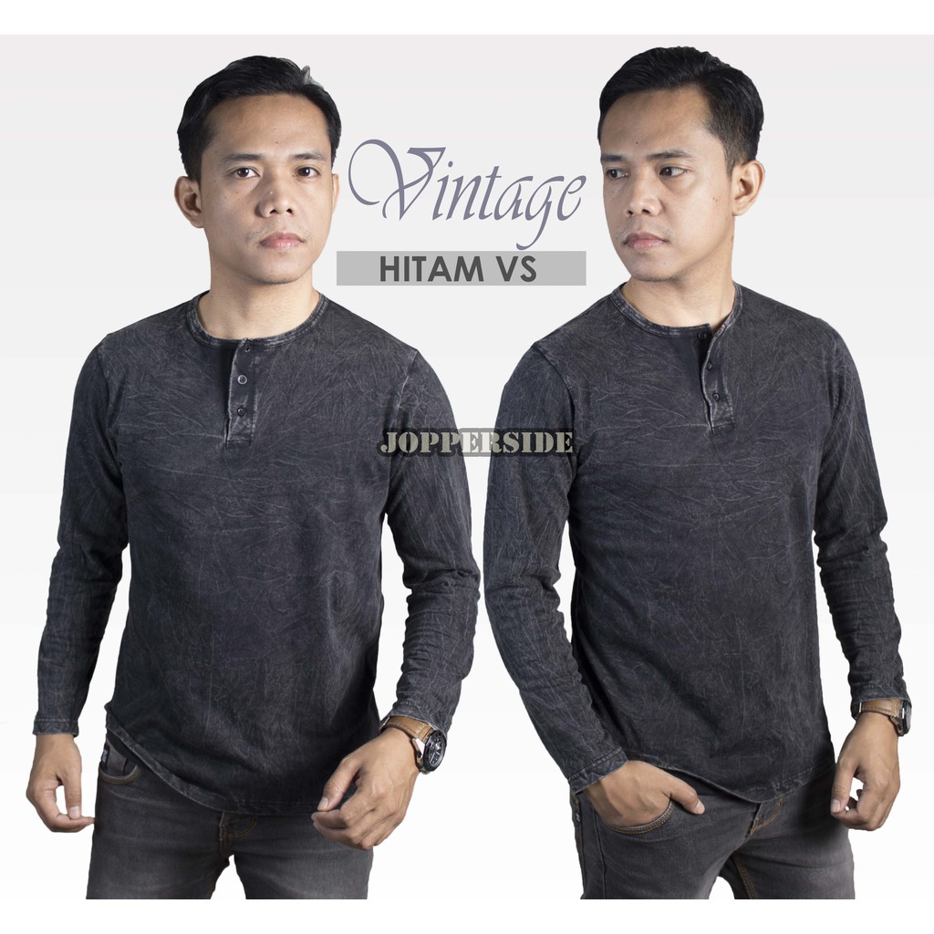 [ COD PABRIK ] T shirt kaos polos lengan panjang pria henley kancing katun combed premium tb3