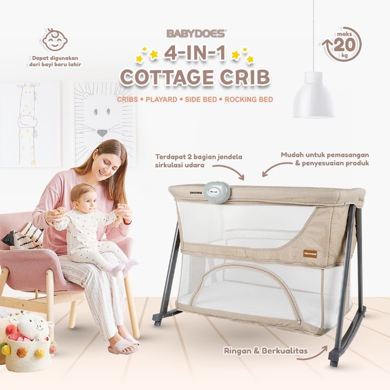 Makassar - Box Bayi Babydoes 4 IN 1 Cottage Crib Baby Box Ranjang Bayi ( Cribs, Playard, Side Bed, Rocking Bed )