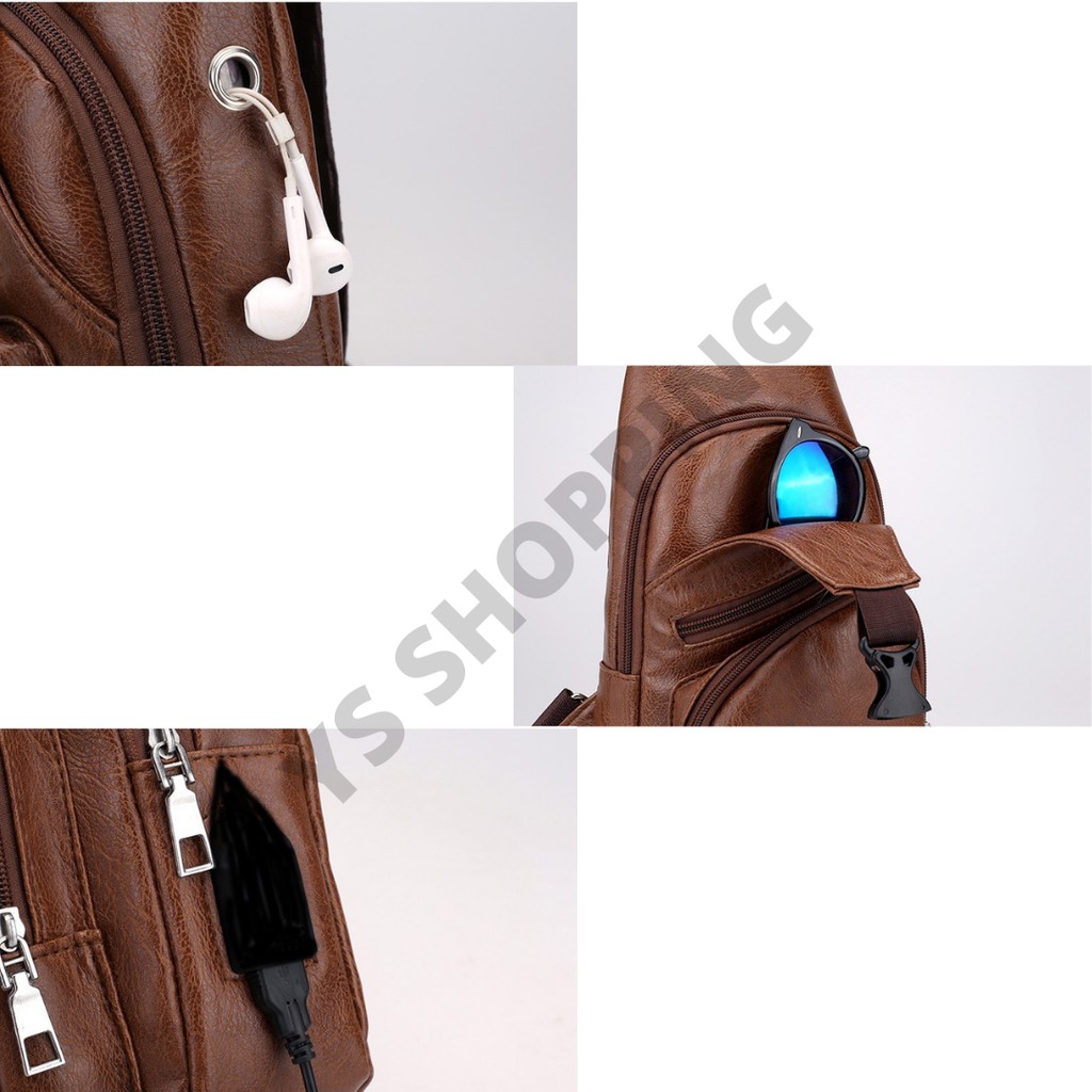 Tas Selempang Kulit Pria Premium High Quality / Tas Selempang Dengan Port Usb