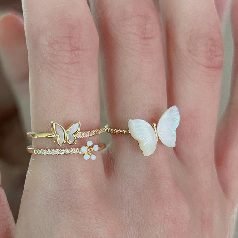 COD❤️Cincin Kupu-kupu Wanita Terbuka Pearl Butterfly Desain Niche Cincin Unik Mutiara kelas atas Fashion Korea