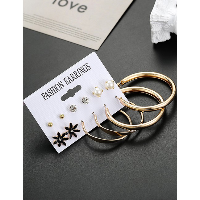 Anting Set Fashion Color Geometric Alloy Diamond Earrings Set P08737