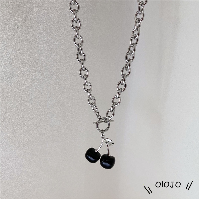 Set Kalung Chokergelang Rantai Liontin Buah Ceri Warna Hitam Elegan Untuk Wanita - ol