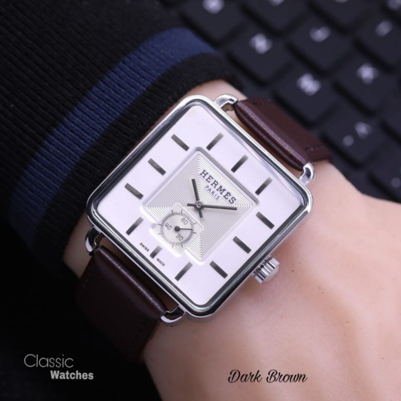 JAM TANGAN PRIA HM KULIT CRONO DETIK AKTIF | DIAMETER 3.8 CM || COD