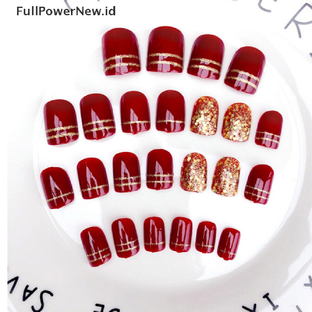 24 Pcs Kuku Palsu Full Cover Dengan Lem Belakang Untuk Dekorasi Manicure