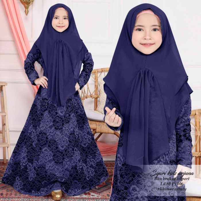 Gamis Syari Anak Perempuan Syari Kids Arjuna TL Bahan Brukat Model Kekinian Terbaru 2021
