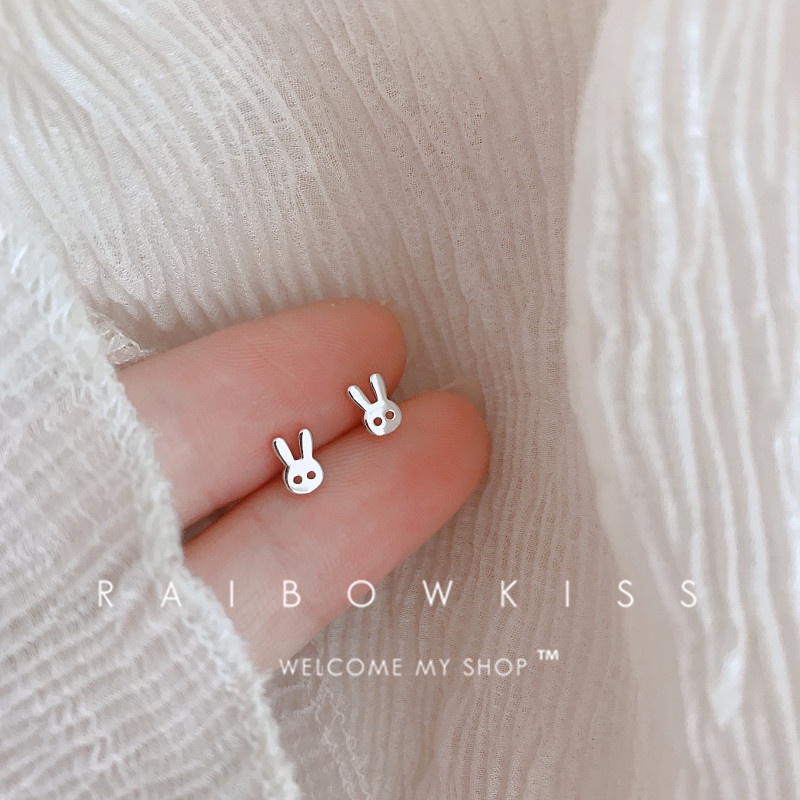 Anting Stud Bentuk Kepala Kelinci Mini Model Hollow Untuk Wanita