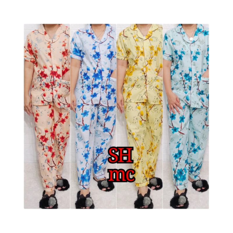 Baju Tidur Piyama Wanita Motif Sakura Pajamas Katun  / Baju Tidur setelan Wanita Katun CP DEWASA Terbaru Bigsize Kekiniaan