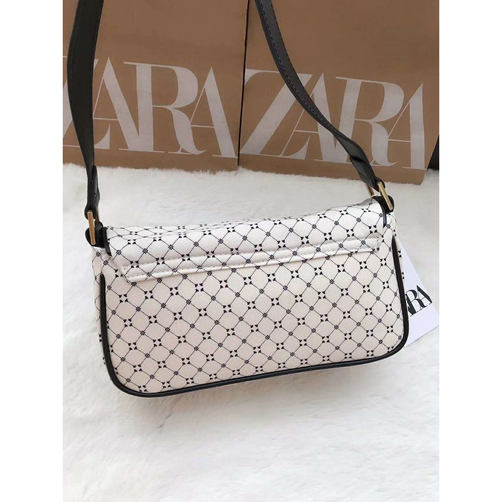 Tas Selempang Zar4 Wanita Black White Shoulder Bag #12652