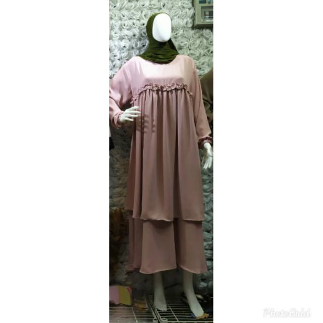 gamis remple/gamis warna peach/gamis kekinian/gamis fashion