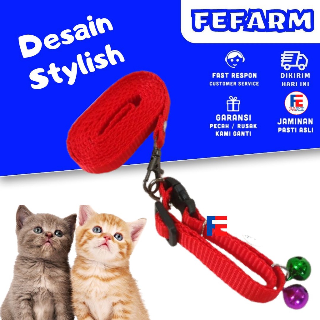 Tali Tuntun + Kalung Kucing dengan 2 Lonceng FEFARM