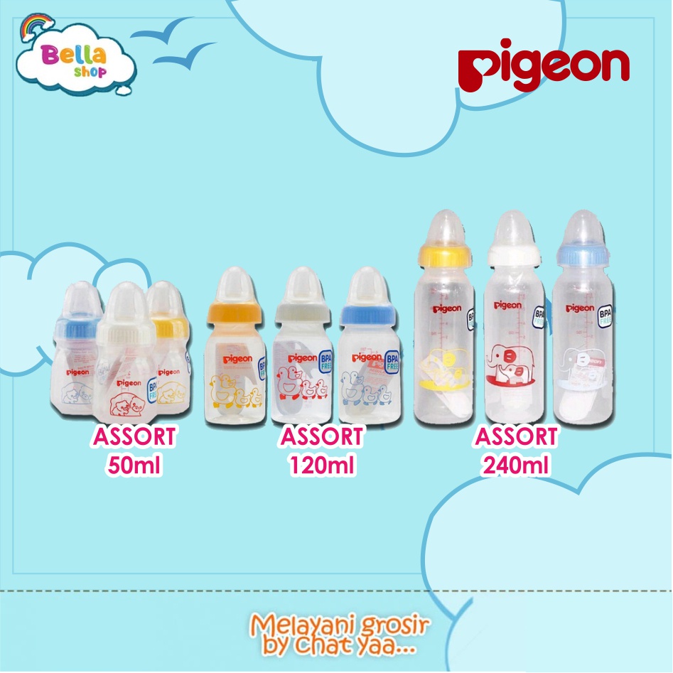 BOTOL SUSU PIGEON BPA FREE ASSORT BOTOL SUSU PIGEON STANDAR STANDARD 120ML 240ML -  BELLA SHOP