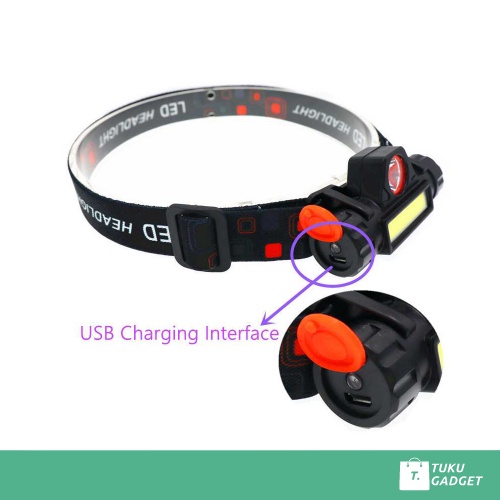 TGID Senter Kepala LED Headlamp Q5 + COB USB Rechargeable