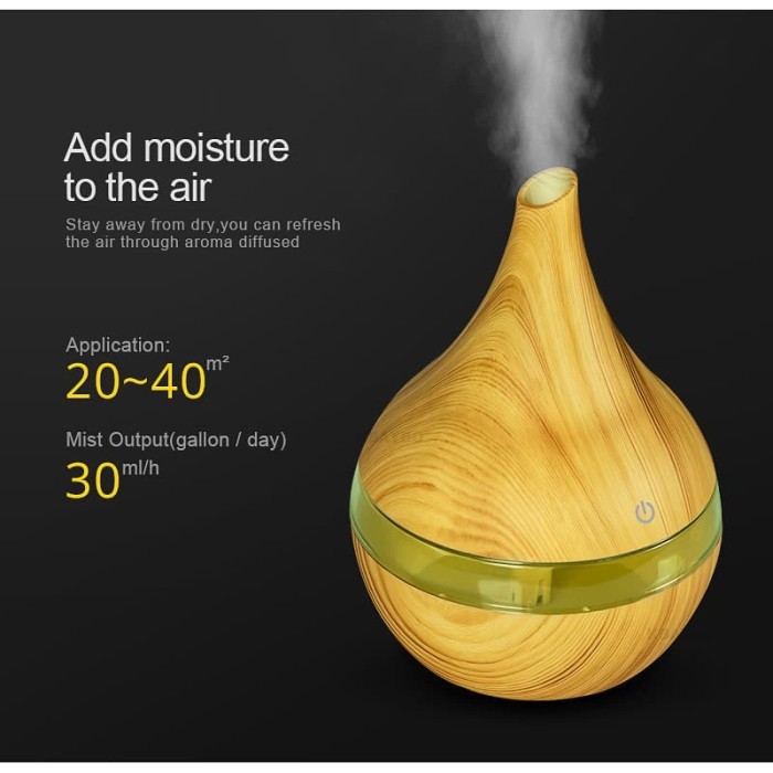 KBAYBO Ultrasonic Air Humidifier Aromatherapy Wood Grain 300ml Desain Motif Kayu