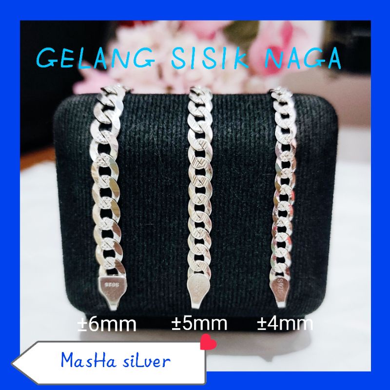 GELANG PERAK WANITA PRIA SISIK NAGA UKIR CEPER ASLI SILVER 925 LAPIS MAS PUTIH
