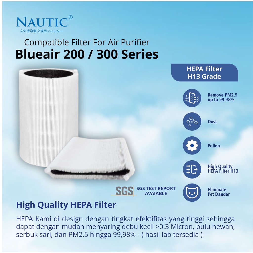 NAUTIC - Filter untuk Blu*air BluePure 411 Replacement Filter Fits Blue Pure 411 / Blue air BluePure 411