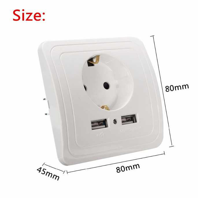 Stop Kontak Dinding EU Plug dengan 2 USB Port  / Stop Kontak USB Charger Murah / Stop Kontak Usb Charger 2 Lubang Wall Socket Universal / Saklar Dinding Tempel Rumah Broco Modern / Saklar Colokan Listrik Mengisi Daya Baterai Alat Elektronik Lainnya Ori