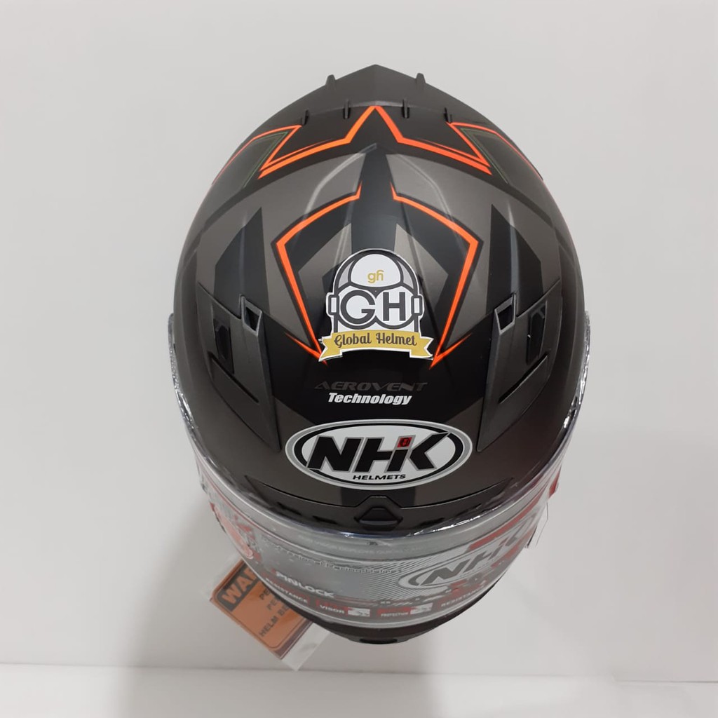 HELM FULL FACE NHK RX9 RX-9 MOTIF HAWK BLACK DOFF ORANGE RX NINE