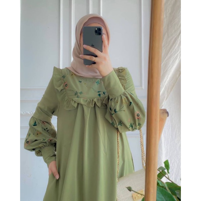 DRESS BORDIR GAMIS MOSCREPE/LOUISA DRESS/DRESS MELAYU TERMURAH/PAKAIAN MUSLIM WANITA TERBARU/FAR MOSLEMSTORE