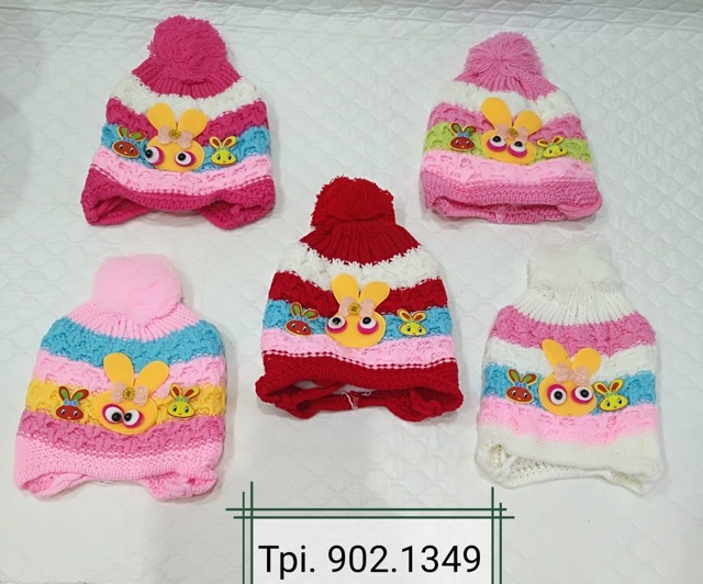Topi kupluk rajut tutup telinga anak perempuan 6-24 bulan