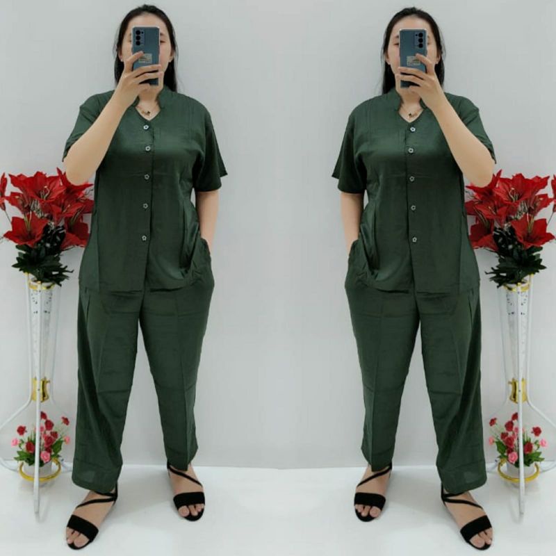 CNC - Stelan Baju Wanita Terbaru/Stelan Lengan Pendek CP Rayon Polos Model 003 Standar Dan Jumbo