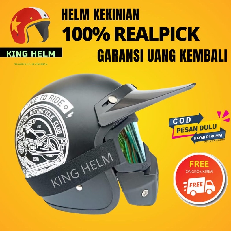 Helm Retro Bogo Classic Klasik Sni Pria Dewasa Kacamata Google Mask Jadul Motor Honda Vespa Cowok Co