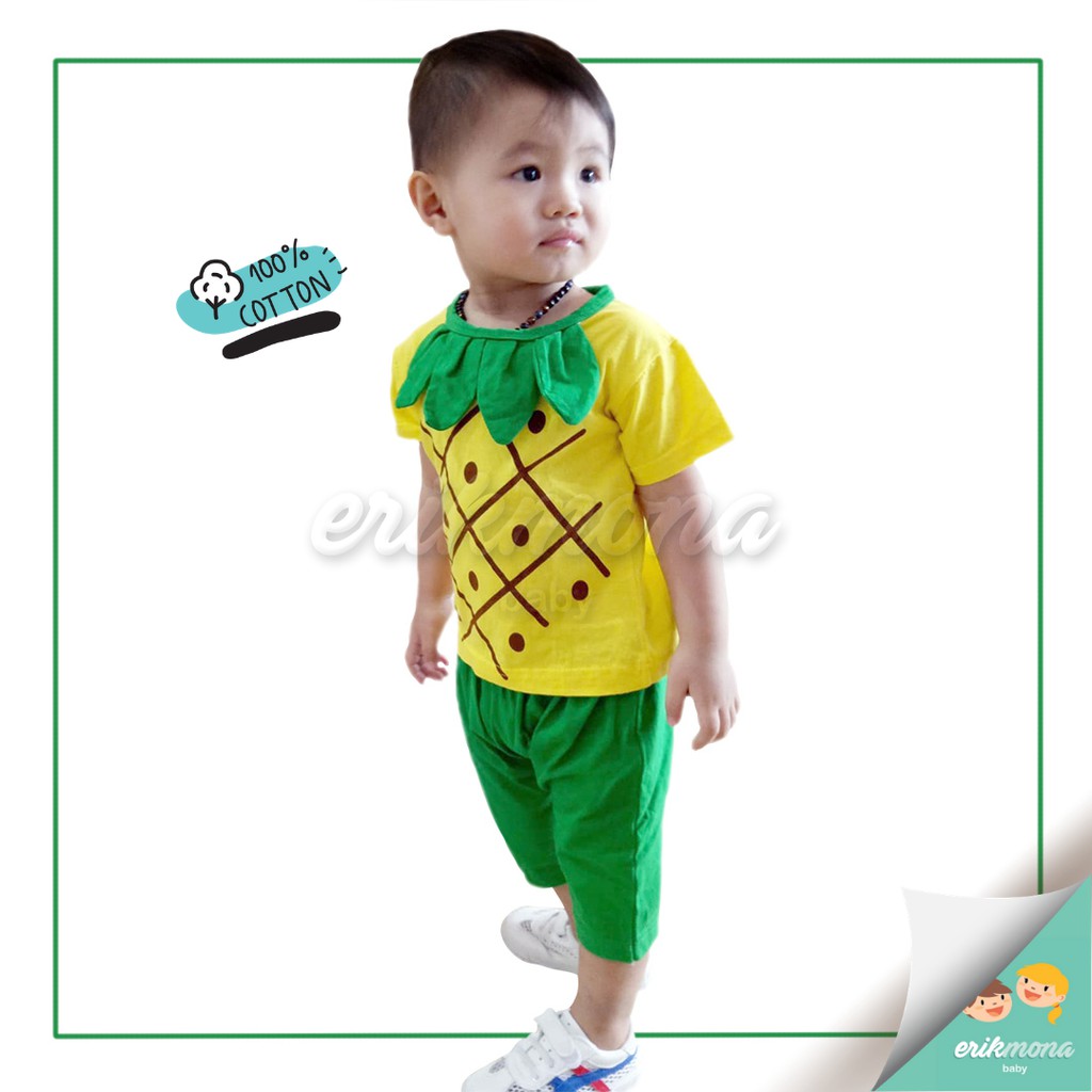 baju anak setelan anak baju bayi cowo cewe karakter buah nanas lucu