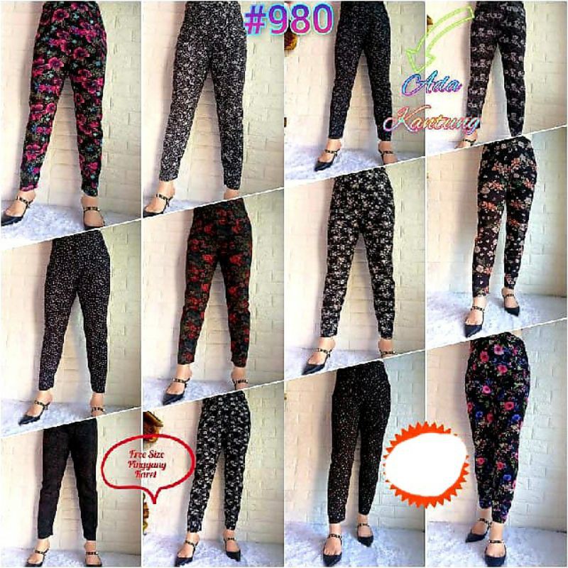 celana panjang wanita pinggang karet elastis murah/celana panjang katun korea terbaru