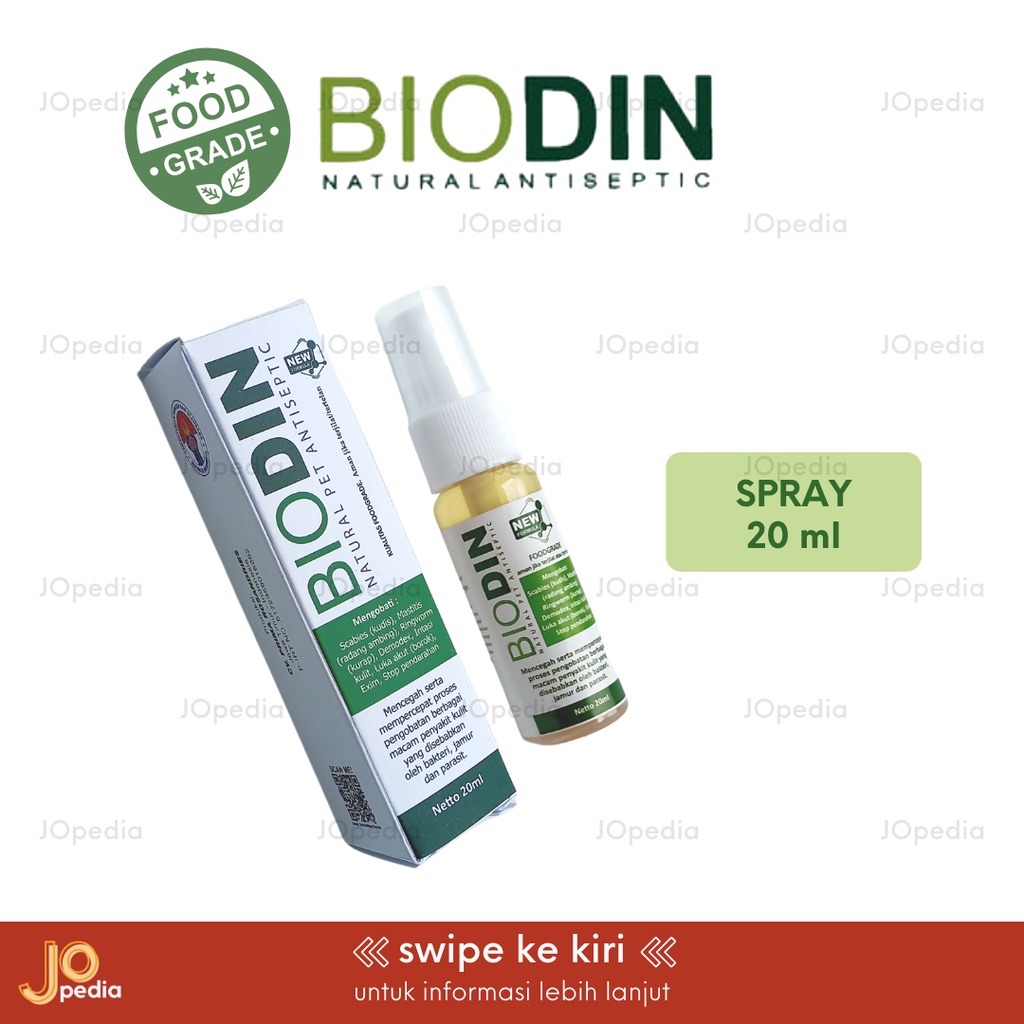 BIODIN SPRAY Obat Jamur Scabies Demodex Luka Kucing Anjing Kelinci Obat Antiseptik Kudis Kurap 20ml 100ml