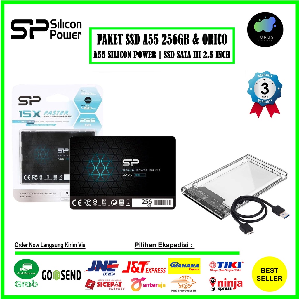PAKET SSD DAN Case Orico 2139U3 Silicon Power ACE A55 256GB SATA III 2.5&quot; 3D TLC