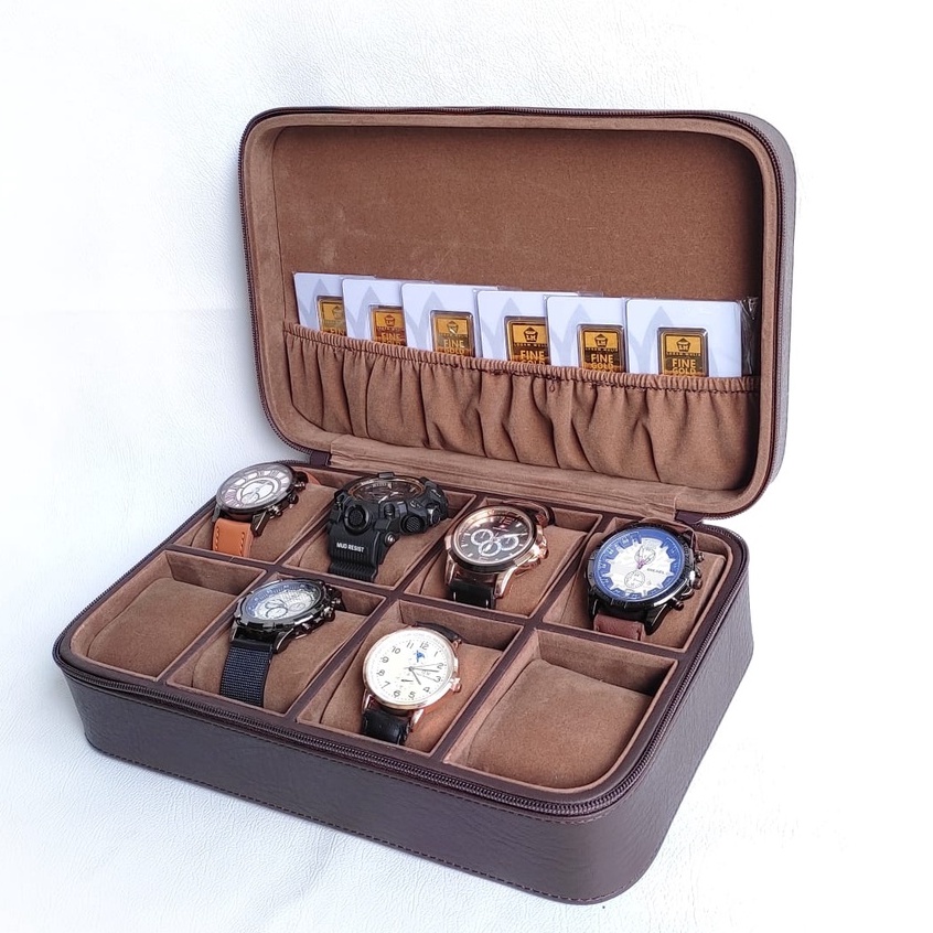 PORTABLE 8 Slot Travel Watch Box Organizer Leather  / PROMO Kotak Tempat Jam Tangan JUMBO