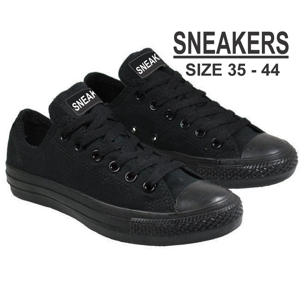 SEPATU SNEAKERS PRIA WANITA FULL HITAM / SEPATU SEKOLAH / SNEAKERS FULL HITAM