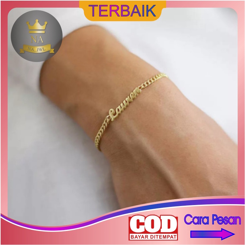 Gelang Nama Titanium Anti Karat wanita fashion wanita aksesoris cewek asli