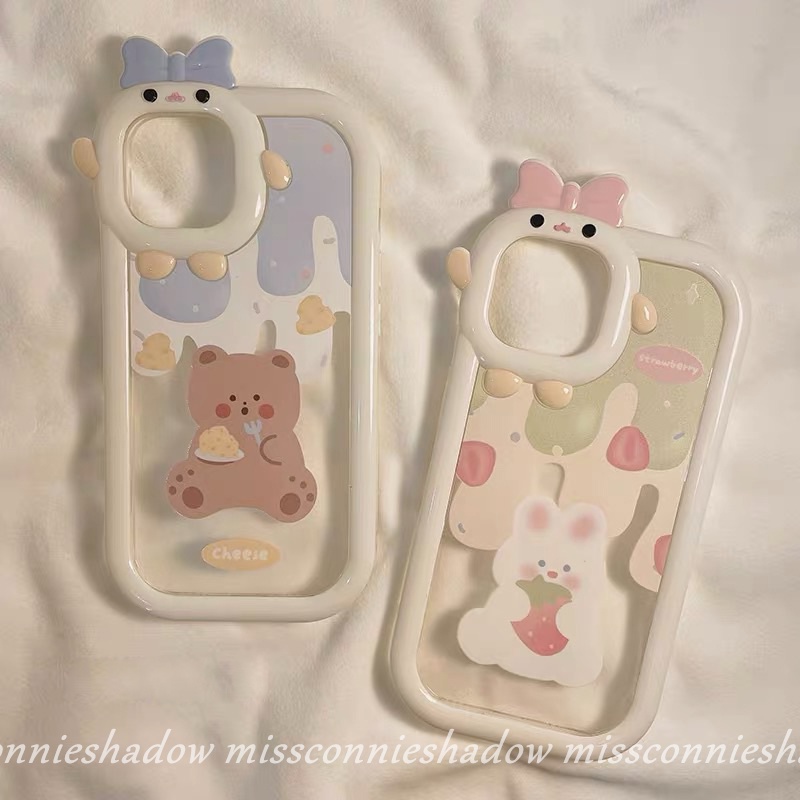 Soft Case TPU Motif Kartun Beruang / Kelinci / Es Krim 3D Untuk IPhone 7 8 Plus 11 12 14 Pro MAX 6 6S XR 13 Pro MAX X XS MAX