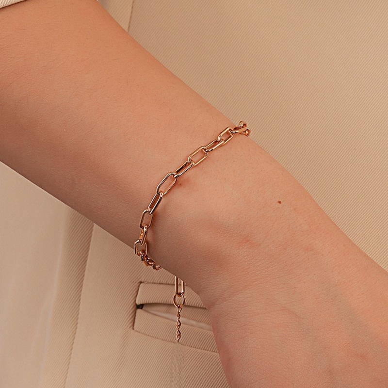 Gelang Rantai Titanium Gold dan Rosegold Polos Gelang Tangan Rantai Titanium Warna Rose Gold Aksen Klip Kertas Gaya Retro Untuk Wanita