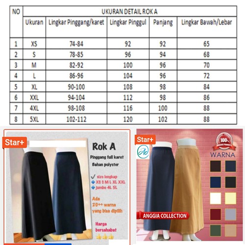 Rok Kerja Model A Full Karet warna khaki-cokelat susu-kuning-cokelat tua-dongker-hitam-Rok Wanita-Rok Kantor-Rok Kerja-Rok Kuliah-Rok untuk Formal